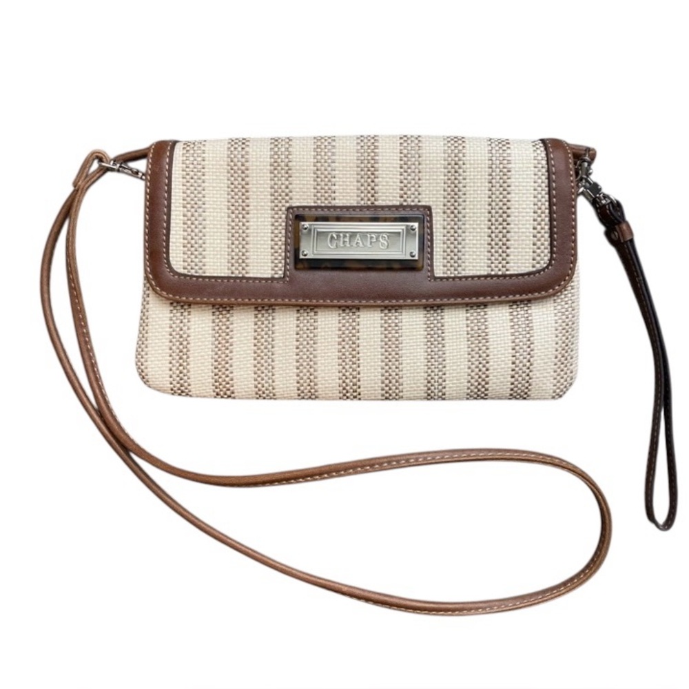 Chaps Striped Faux Straw Crossbody Bag / Wristlet